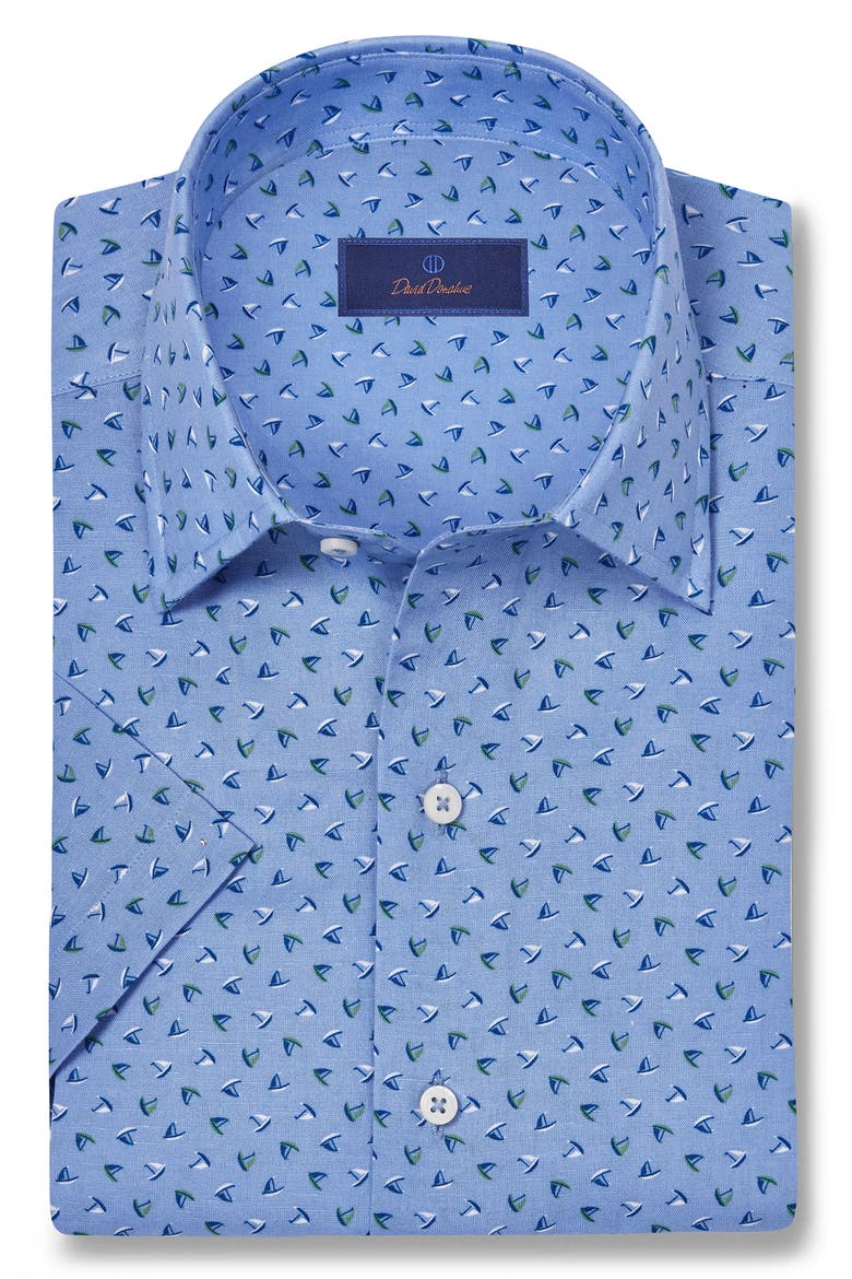 Linen & Cotton Short Sleeve Sport Shirt, Main, color, SKY