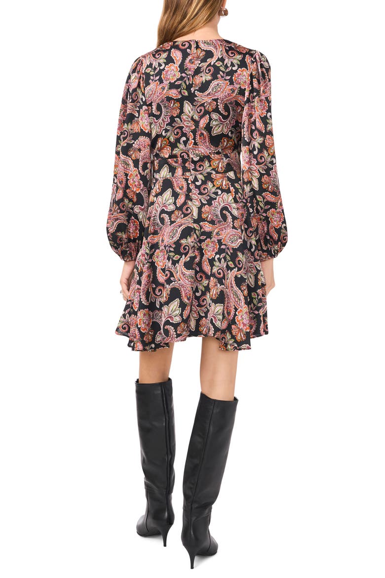 V-Neck Long Sleeve Button Front Minidress, Alternate, color, RICH BLACK