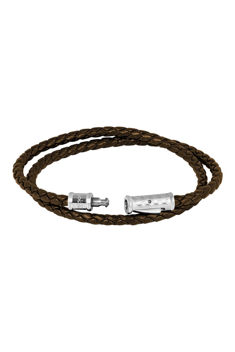 Men's Clover Leather Double Wrap Bracelet, Alternate, color, BROWN