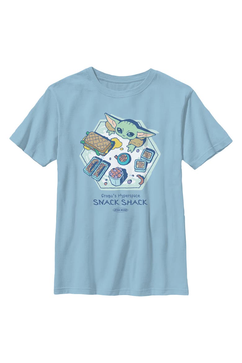 Boy's Star Wars The Mandalorian and Grogu The Child Hyperspace Snack Shack  Graphic T-Shirt, Main, color, Light Blue