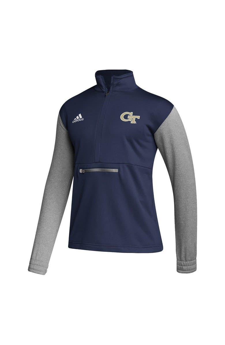 adidas Men's adidas Navy/Heathered Gray Georgia Tech Yellow Jackets Team AEROREADY Half-Zip Top, Alternate, color, 
