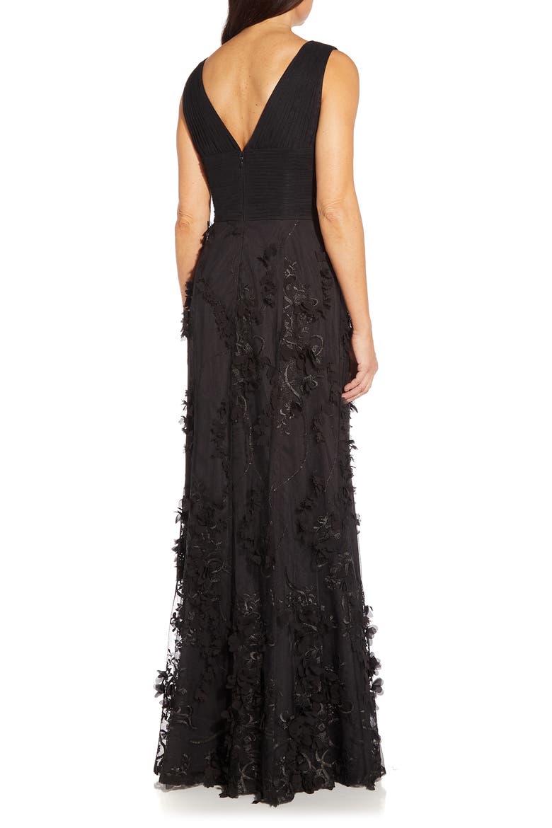 Embroidered Mesh Trumpet Gown, Alternate, color, BLACK