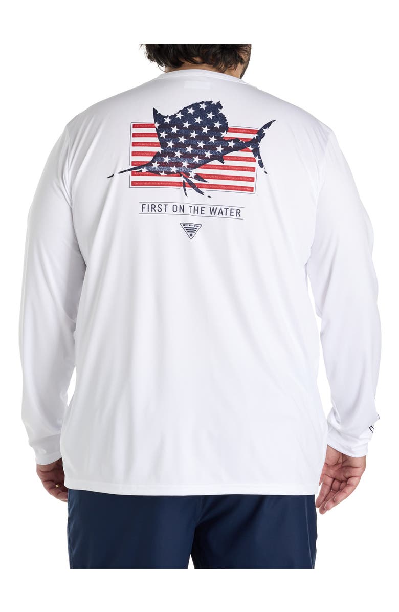 Columbia Big & Tall PFG Terminal Tackle Fins and Stripes Long-Sleeve T-Shirt, Main, color, White
