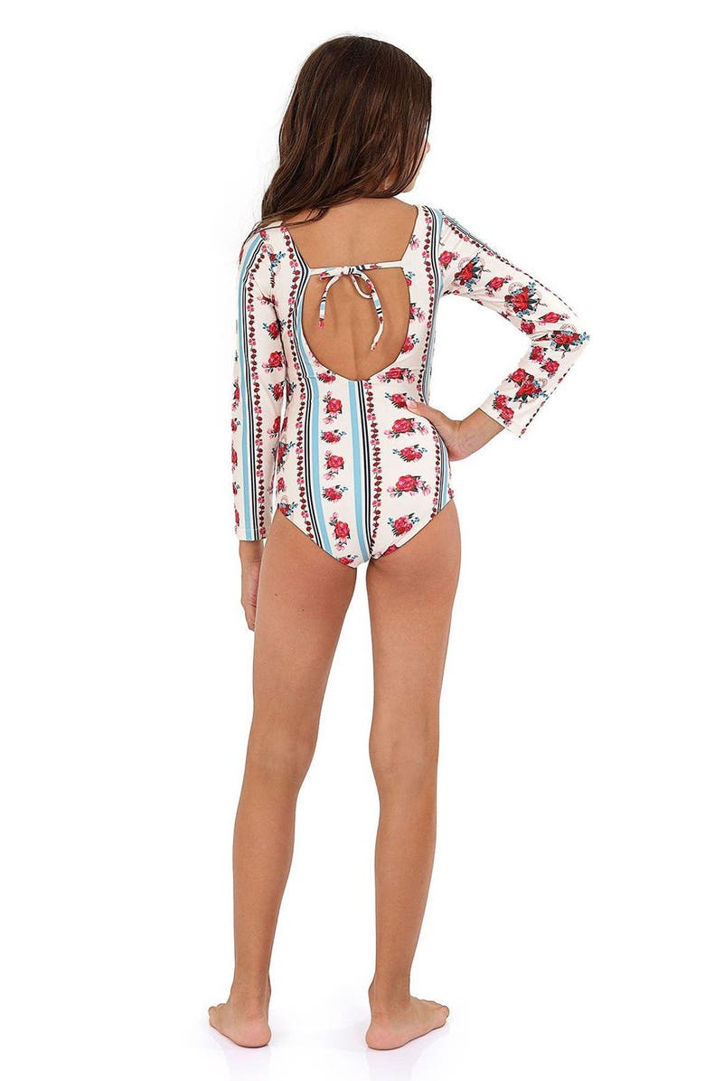 Agua Bendita Kids' Honey Cherish Long Sleeve One-Piece Rashguard Swimsuit, Alternate, color, Multicolor