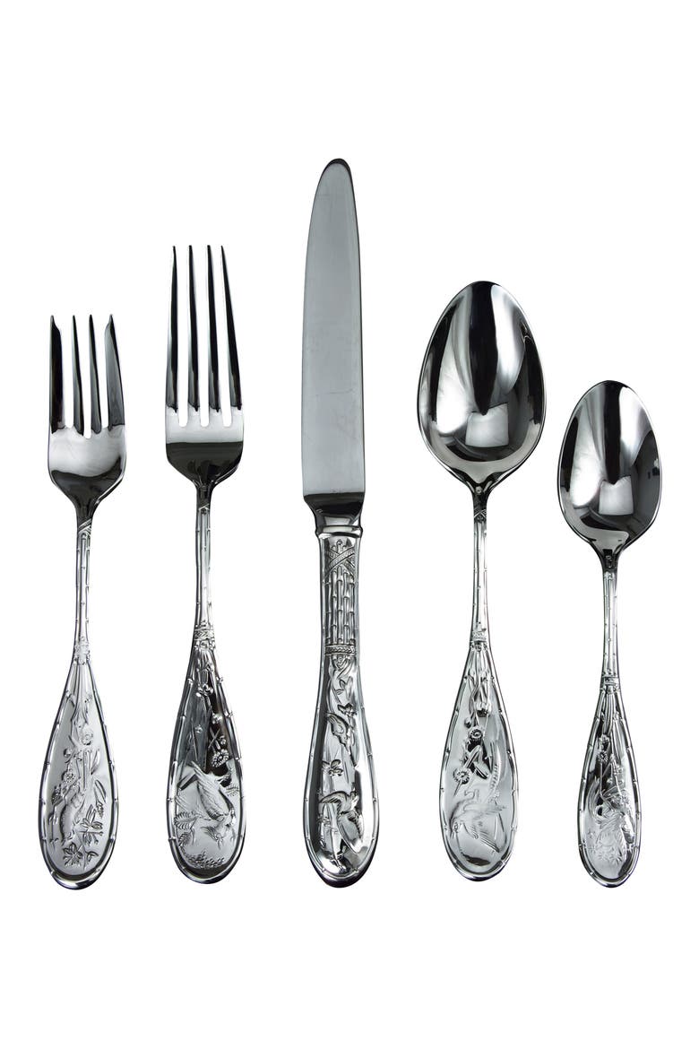 Japanese Bird 20-Piece Flatware Set, Main, color, SILVER