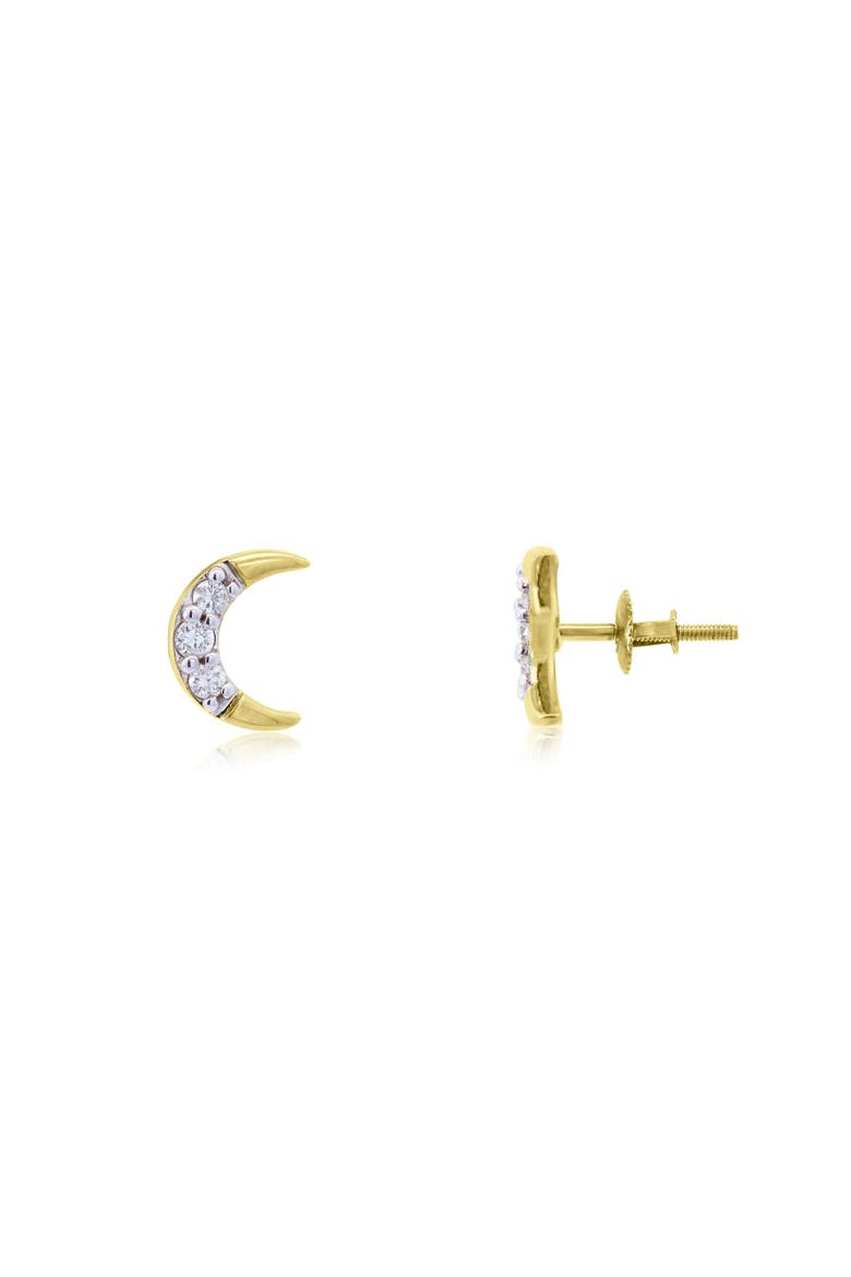 Diamond Crescent Moon Screw Back Stud Earrings, Alternate, color, Yellow Gold
