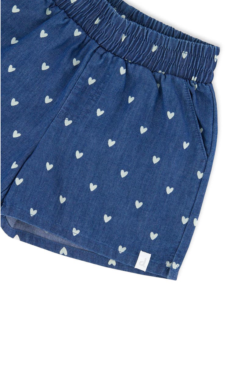Deux par Deux Little Girl's Printed Chambray Short Navy Blue And White Hearts, Alternate, color, 