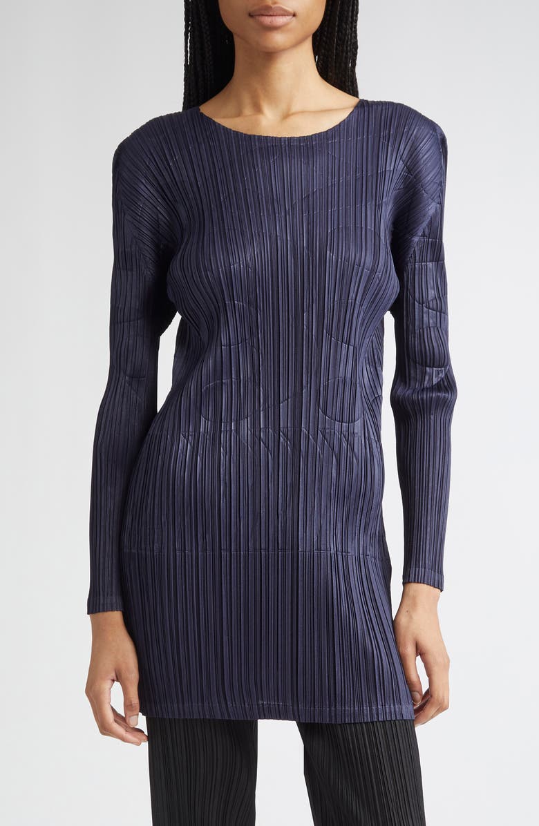 Pleats Please Issey Miyake Tune Pleated Longline Top, Main, color, Navy