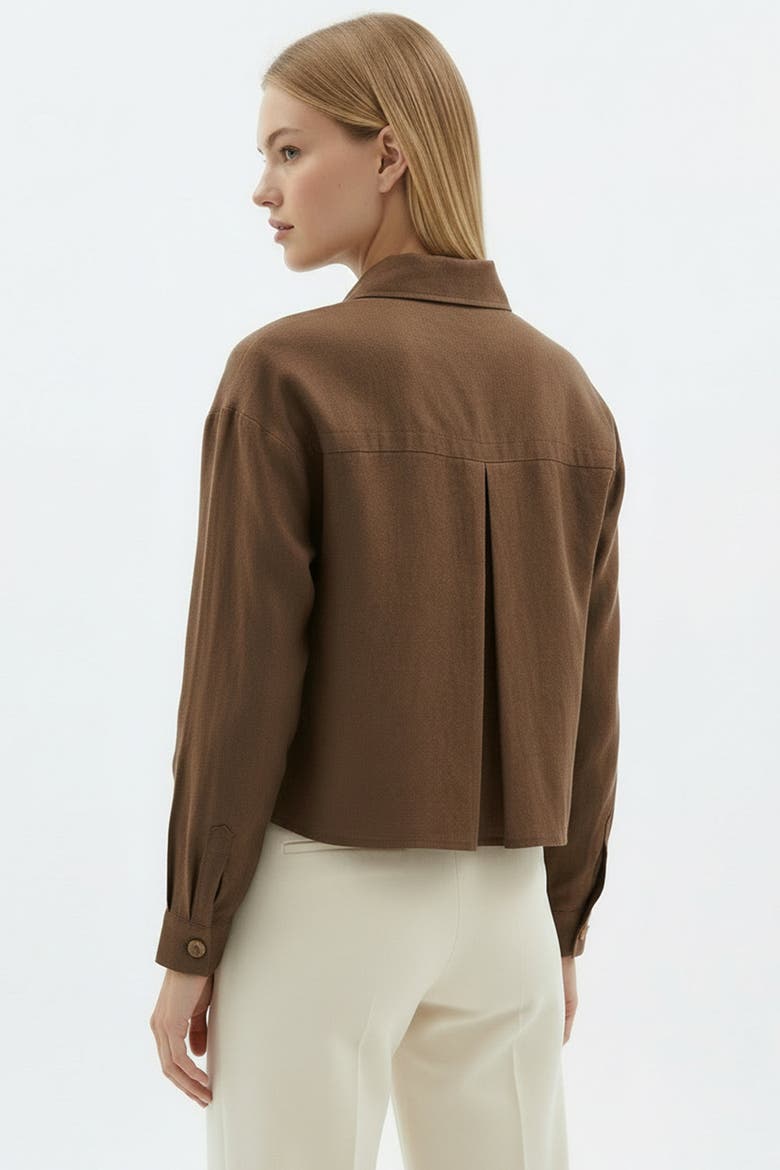 Seleneelle Long Sleeve Linen Crop Jacket, Alternate, color, Brown