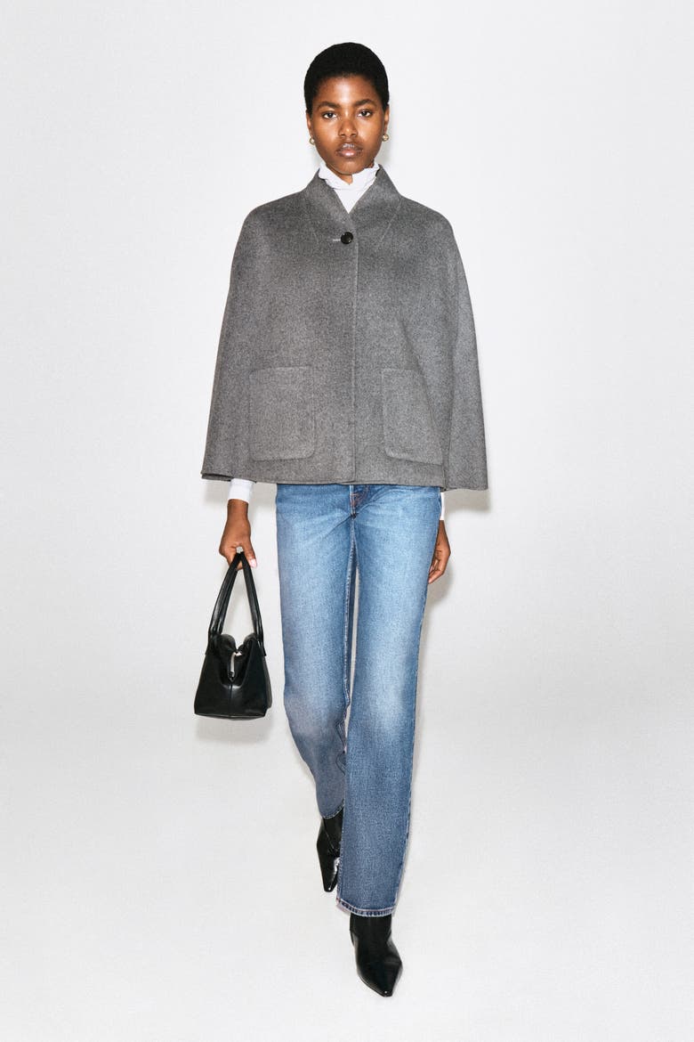 Shawl-Collar Double-Faced Wool Cape, Main, color, GRAY