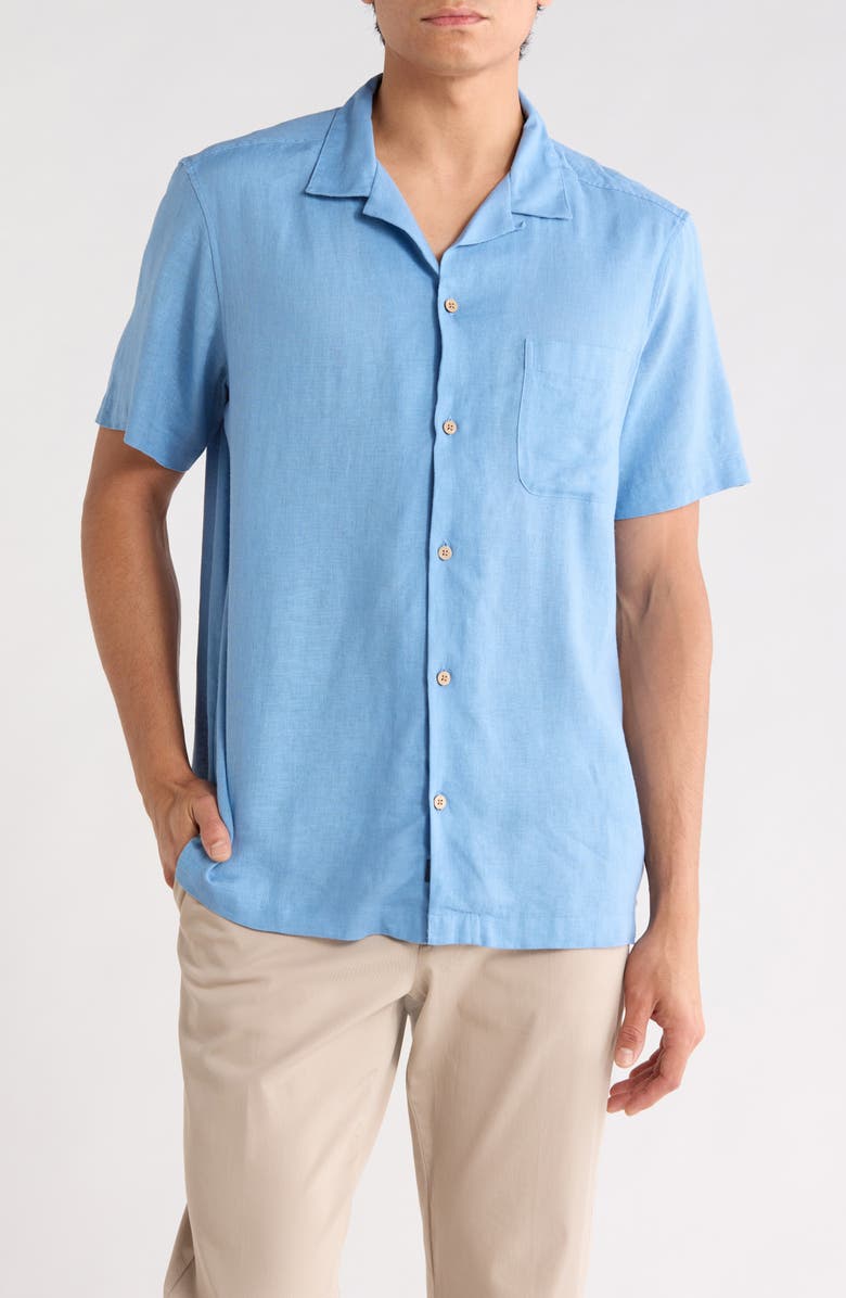 vineyard vines Castaway Slub Linen Blend Camp Shirt, Main, color, Coastline