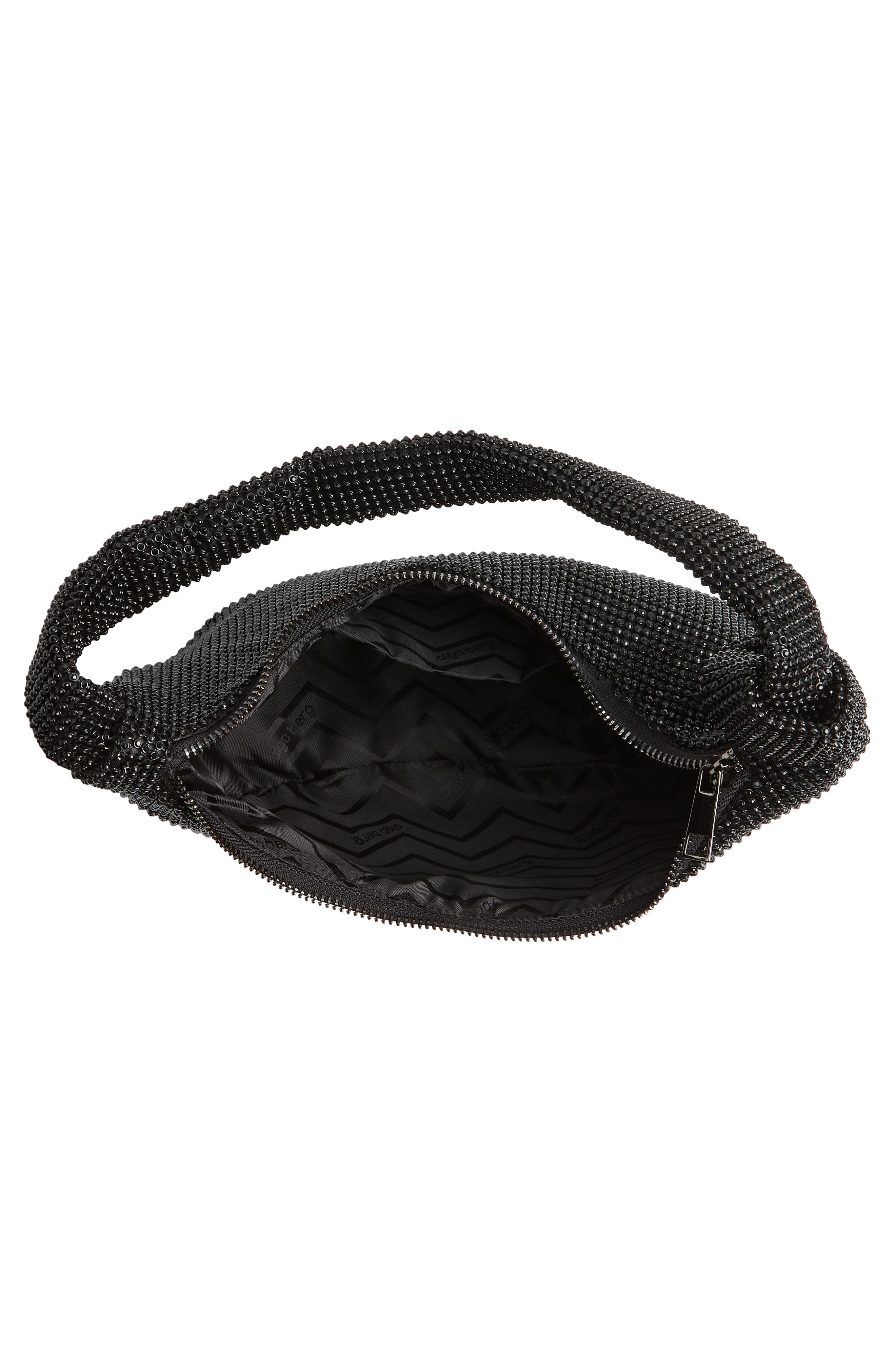 Olga Berg Jessica Crystal Croissant Bag, Alternate, color, Black