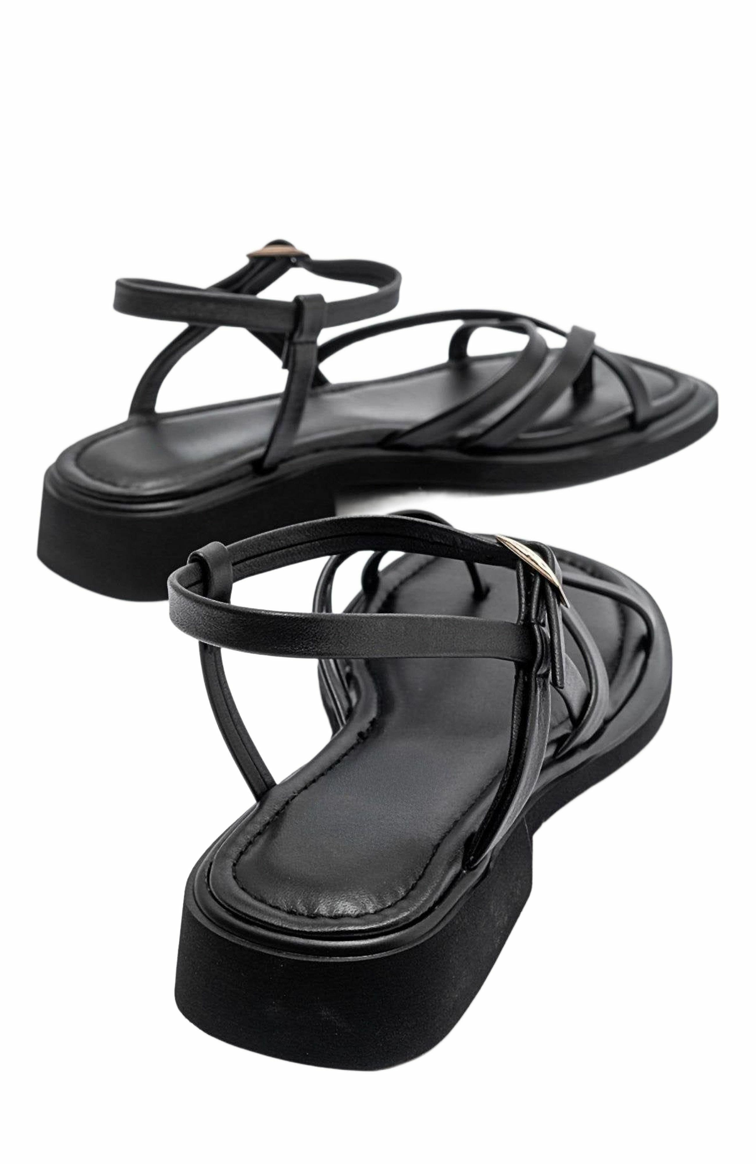 Forever & Always Shoes Antas Strappy Leather Flat Sandals, Alternate, color, Black Leather