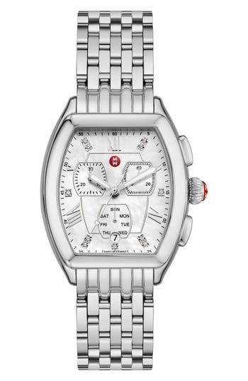 Michele Releve Diamond Bracelet Watch, 45mm In Silver