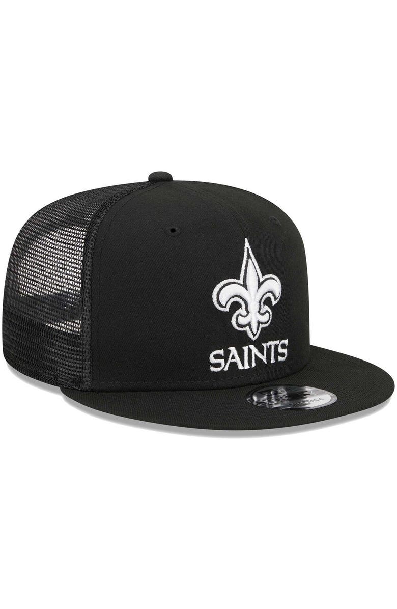 New Era Men's New Era Black New Orleans Saints Main Trucker 9FIFTY Snapback Hat, Alternate, color, Black
