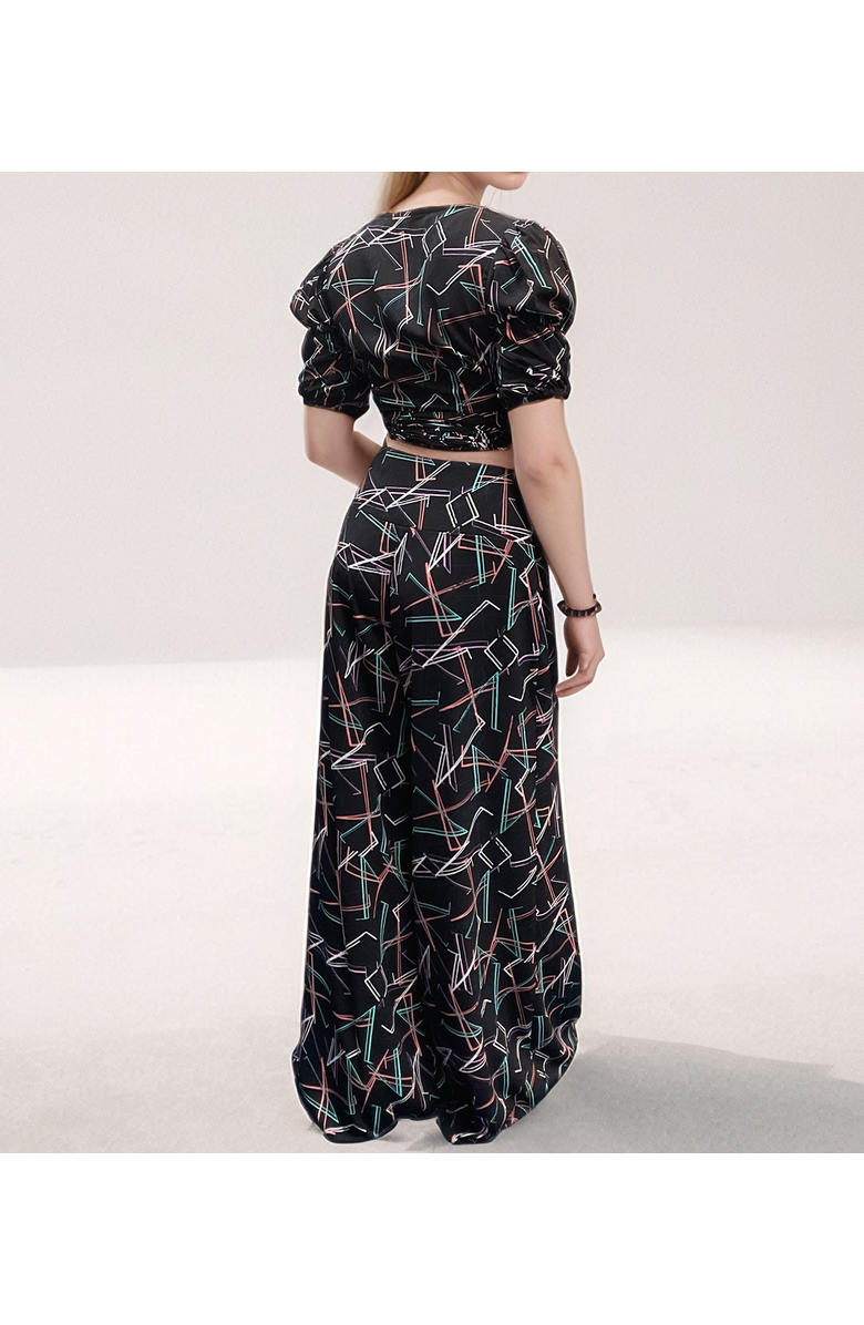 CREEA the Label Geometric Print Puff Sleeve Crop Top and Trousers Co-Ord Set, Alternate, color, 