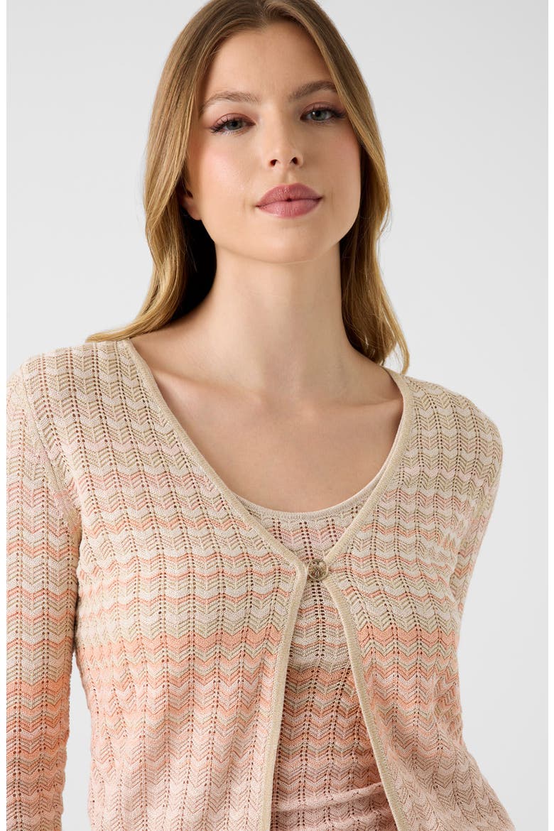 Rosalyn Metallic Pointelle Cardigan, Alternate, color, PINK