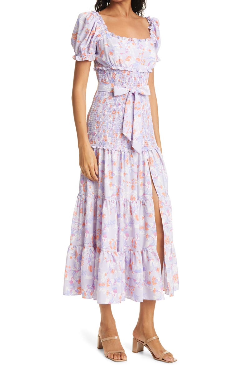 Taylor Floral Smocked & Belted Tiered Dress, Alternate, color, MULTI