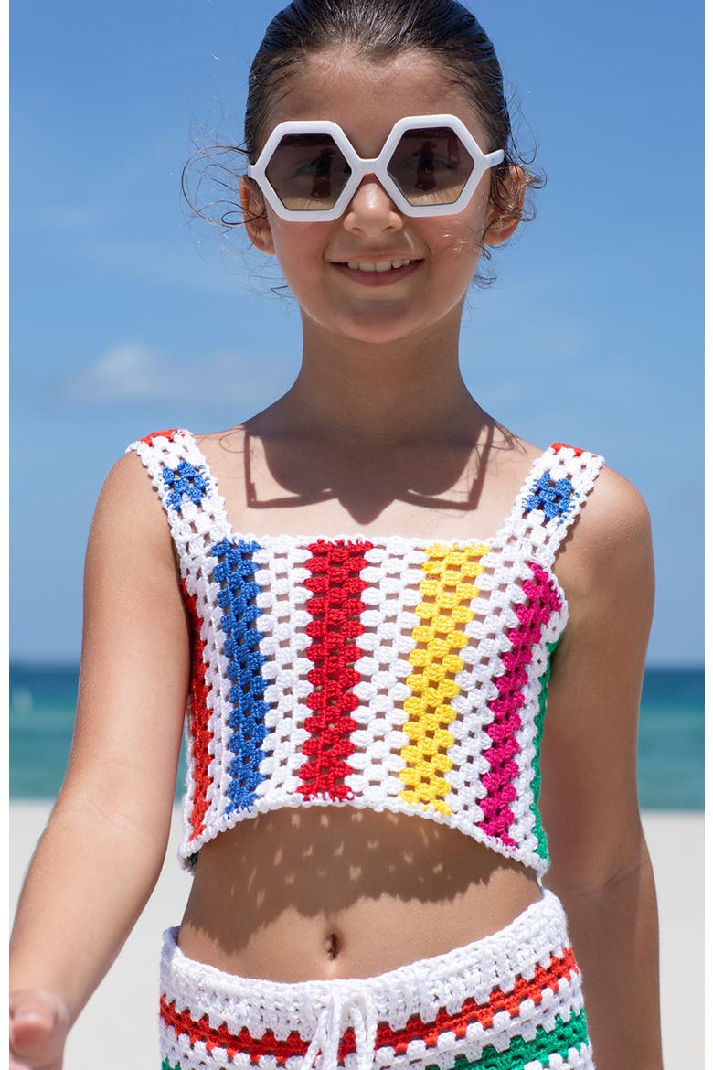 Hand-Made Knitted Striped Crochet Crop Top, Little Kid-Big Kid, Alternate, color, Multicolor