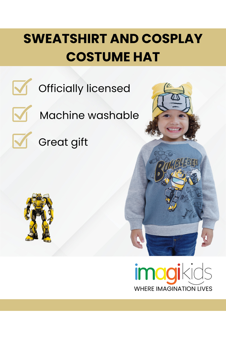 Bumblebee Fleece 2-Piece Sweatshirt and Hat Set, Alternate, color, Bumblebee Blue Grey