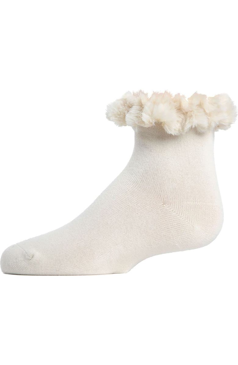 MeMoi Infant Faux-Fur Cuff Anklet Socks, Main, color, Winter White