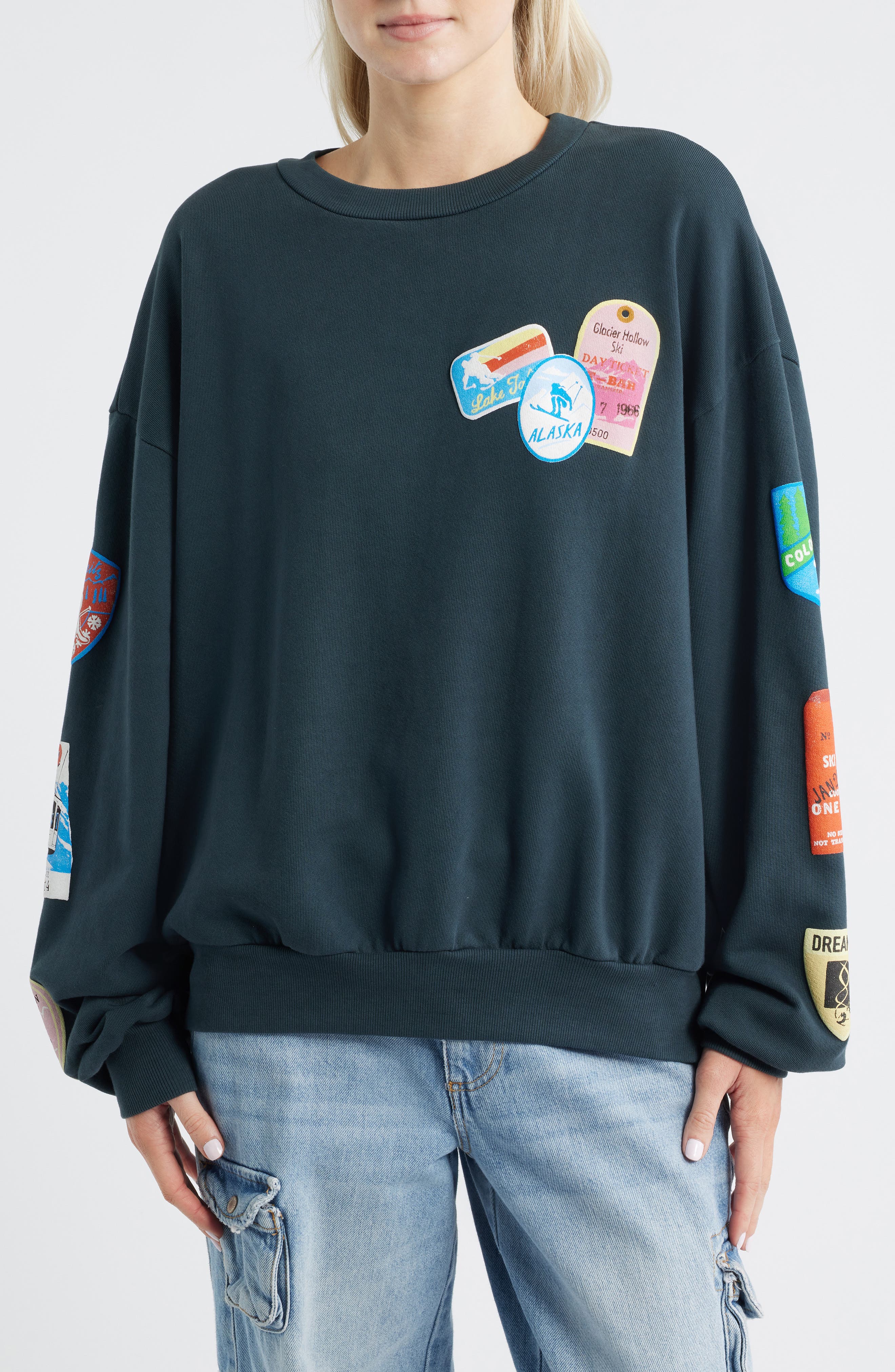 Ski Patch Pass Collector Oversize Cotton Sweatshirt (Women