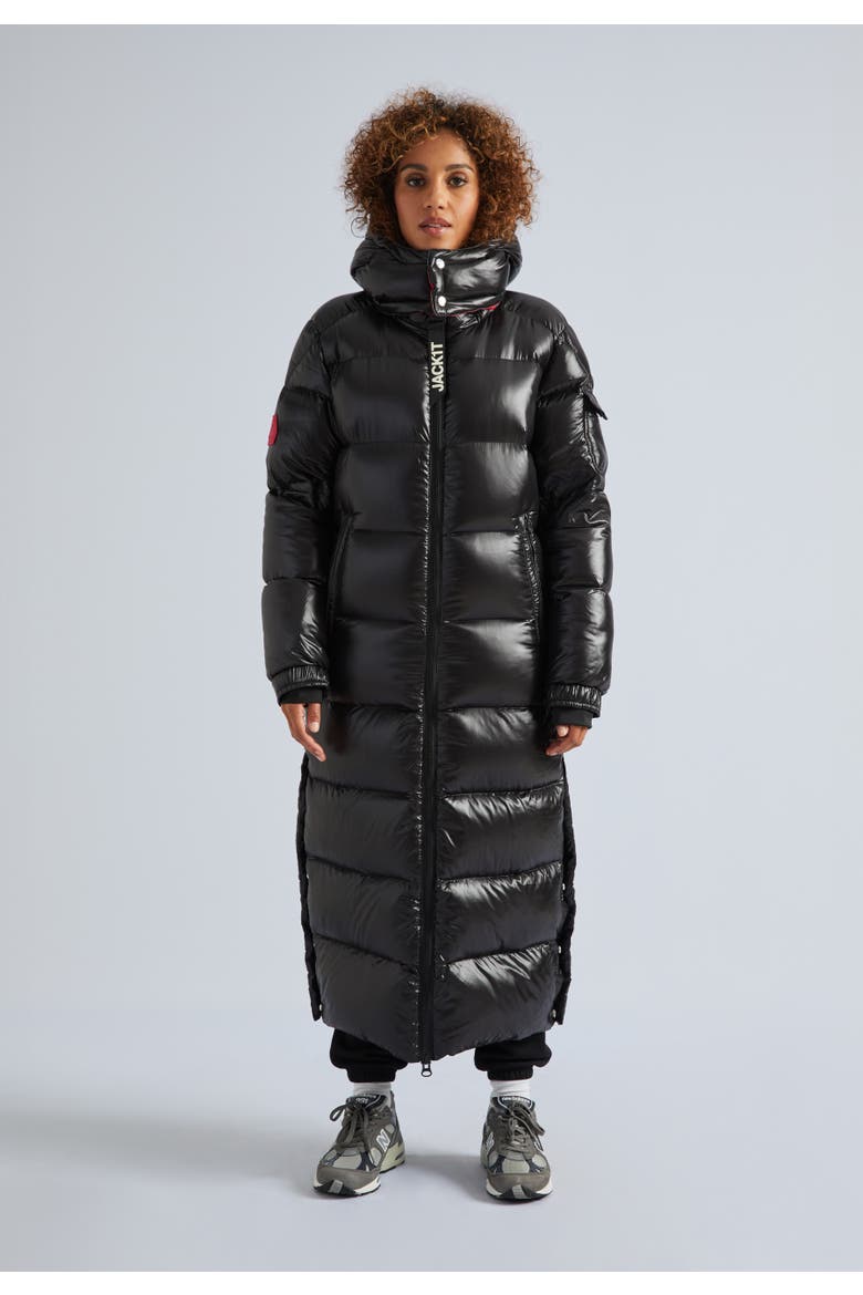 High Collar Maxi Puffer Coat, Main, color, Black
