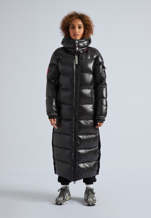 Jack1t High Collar Maxi Puffer Coat In Black