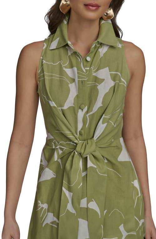 Shop Donna Karan New York Sleeveless Linen Blend Shirtdress In Kiwi/cream
