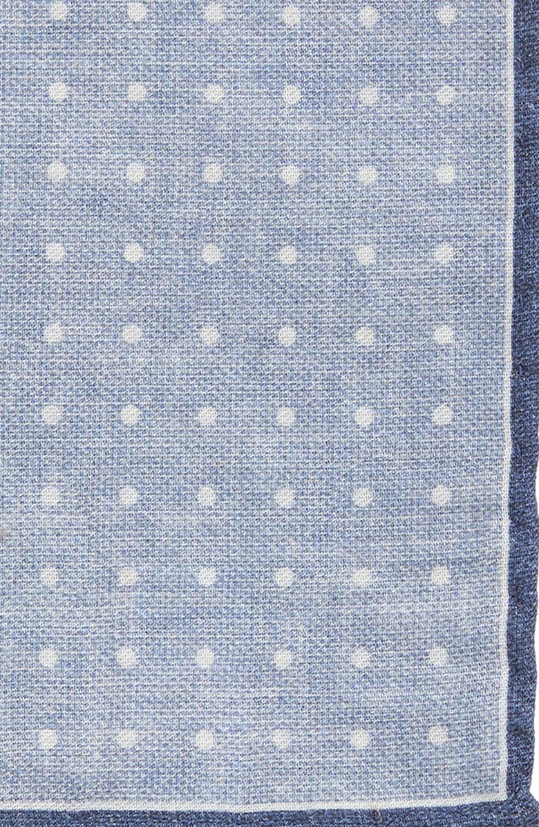 Eleventy Polka Dot Wool & Cotton Muslin Pocket Square, Alternate, color, Denim/ Ivory