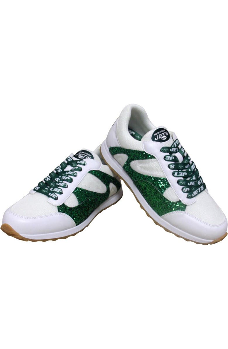 CUCE Women's Cuce White New York Jets Glitter Sneakers, Alternate, color,