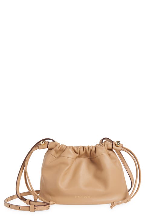 Drawstring Soft Napa Leather Drawstring Bucket Bag