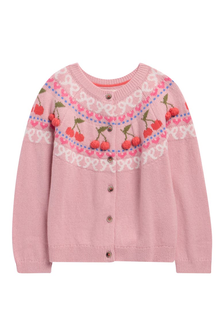 Kids' Fair Isle Cardigan, Main, color, VINTAGE PINK MARL CHERRIES