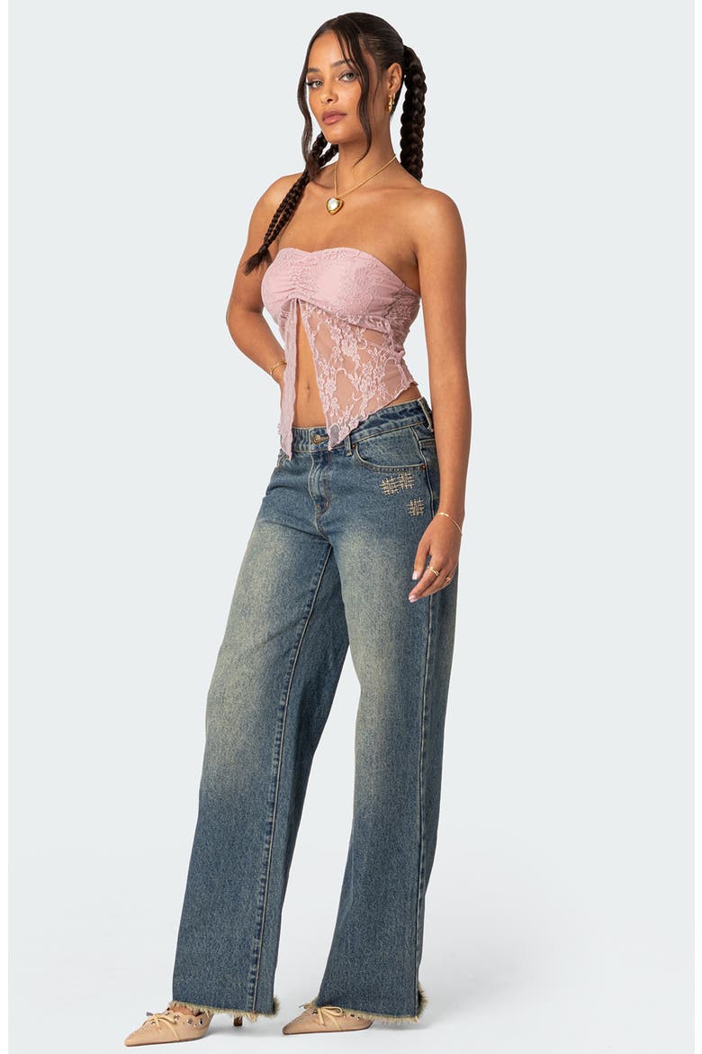 Twilight Strapless Lace Split Front Crop Top, Alternate, color, LIGHT-PINK