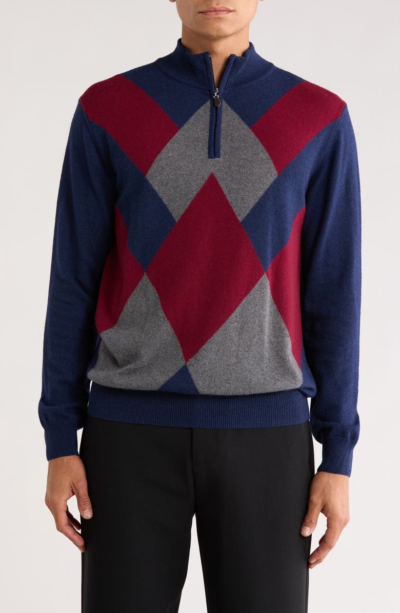 Bugatchi Argyle Quarter Zip Sweater, Main, color, Navy