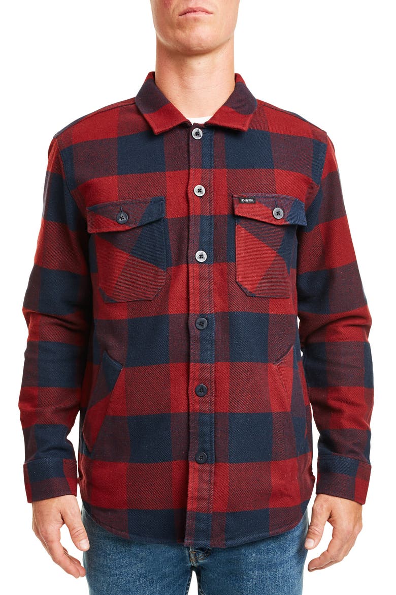 Durham Buffalo Plaid Button-Up Flannel Shirt Jacket, Main, color, NAVY/ RED