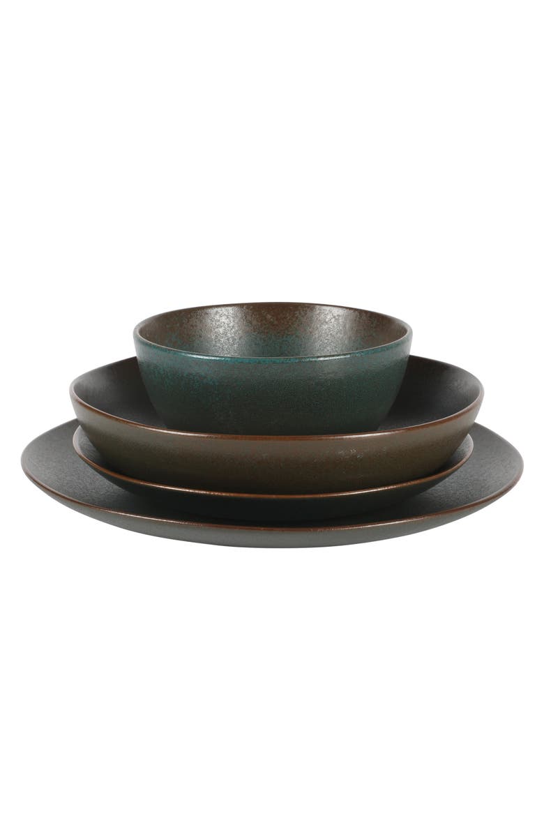 Palermo Sun 16 Piece Double Bowl Stoneware Reactive Glaze Plates and Bowls Dinnerware Set, Alternate, color, Agave Blue