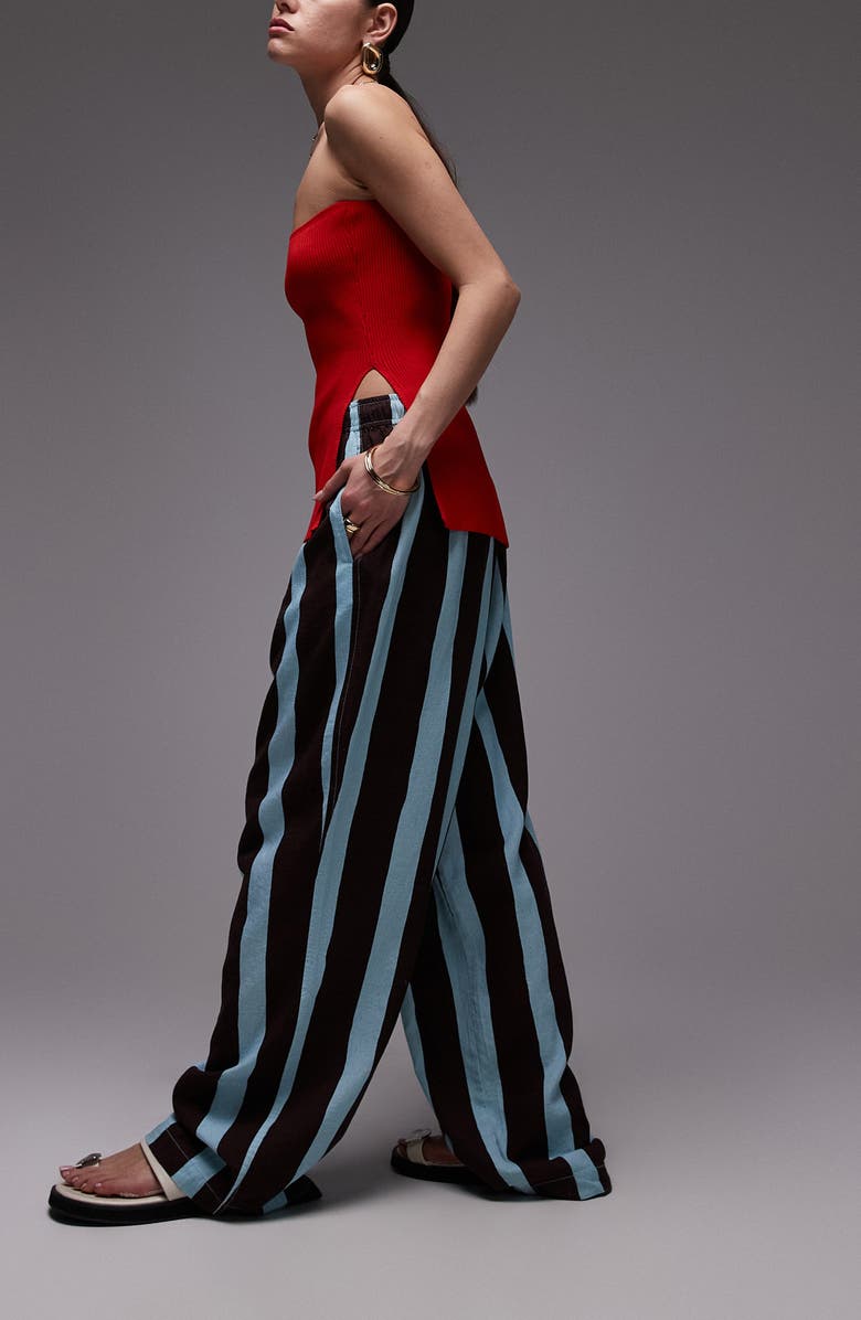 Topshop Stripe Linen Blend Drawstring Pants, Alternate, color, 