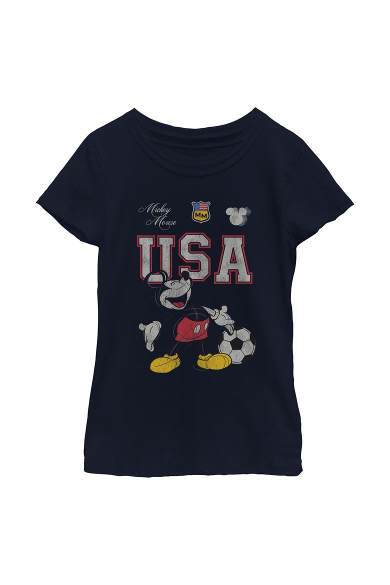 Girl's Mickey & Friends Happy Soccer Pose  Graphic T-Shirt, Main, color, Navy Blue