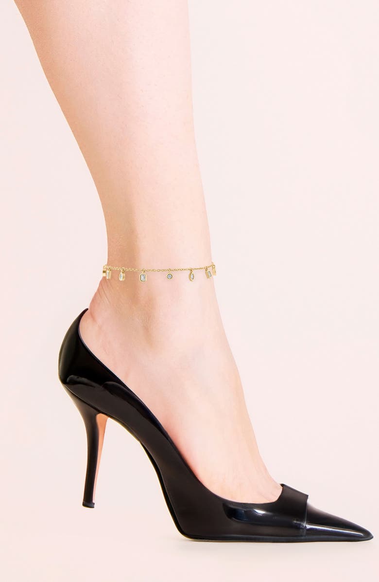 CZ by Kenneth Jay Lane Bezel Cubic Zirconia Shaker Anklet, Alternate, color, Clear/ Gold