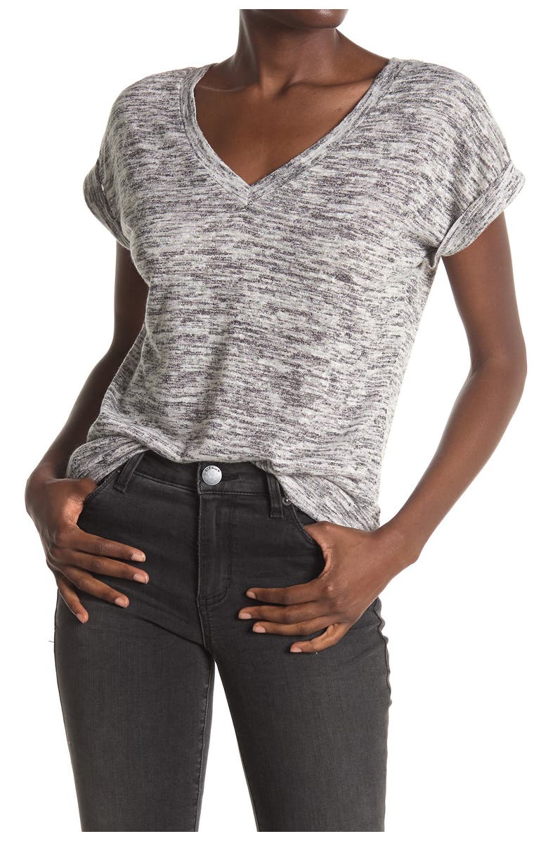 Bobeau Short Sleeve Double V-Neck Caty Top, Main, color, 