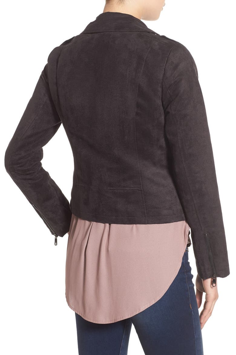 Faux Suede Moto Jacket, Alternate, color, BLACK