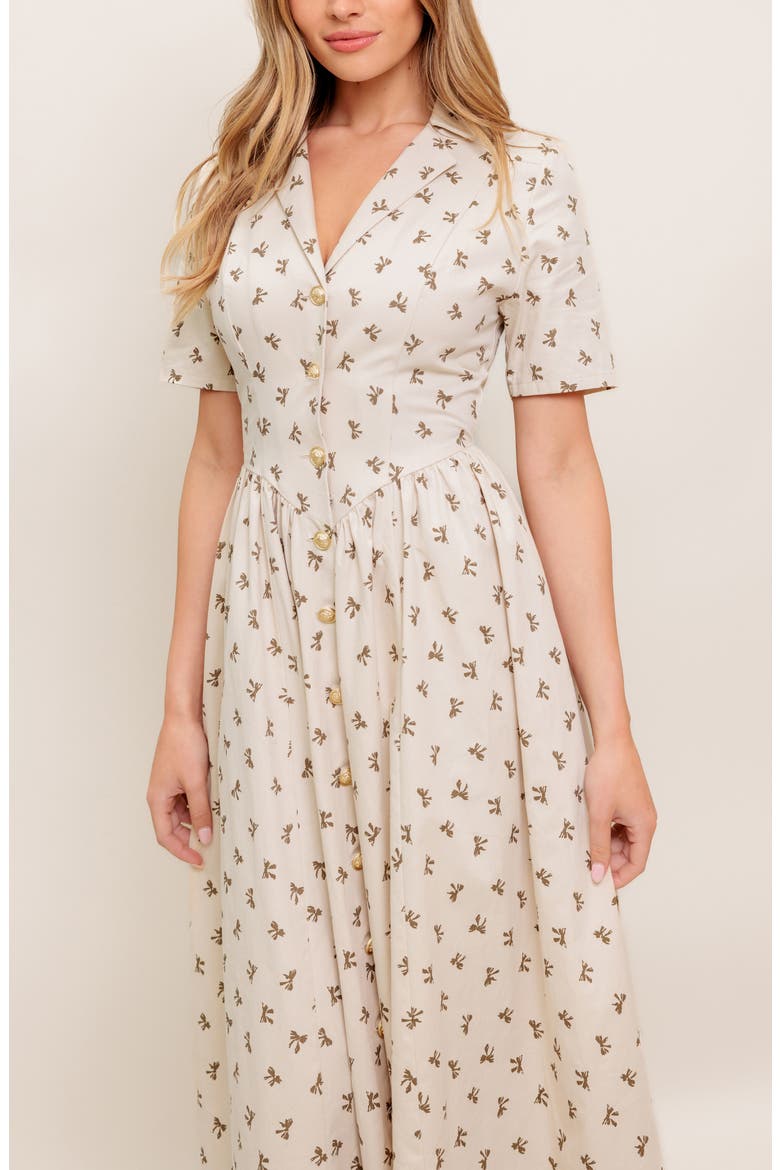Collared Fit & Flare Midi Dress, Alternate, color, BEIGE