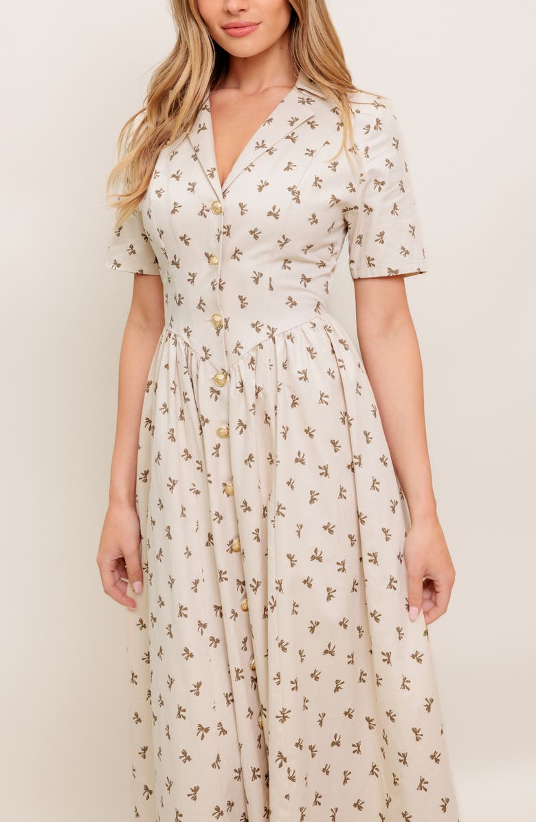 FLYING TOMATO Collared Fit & Flare Midi Dress, Alternate, color, Beige