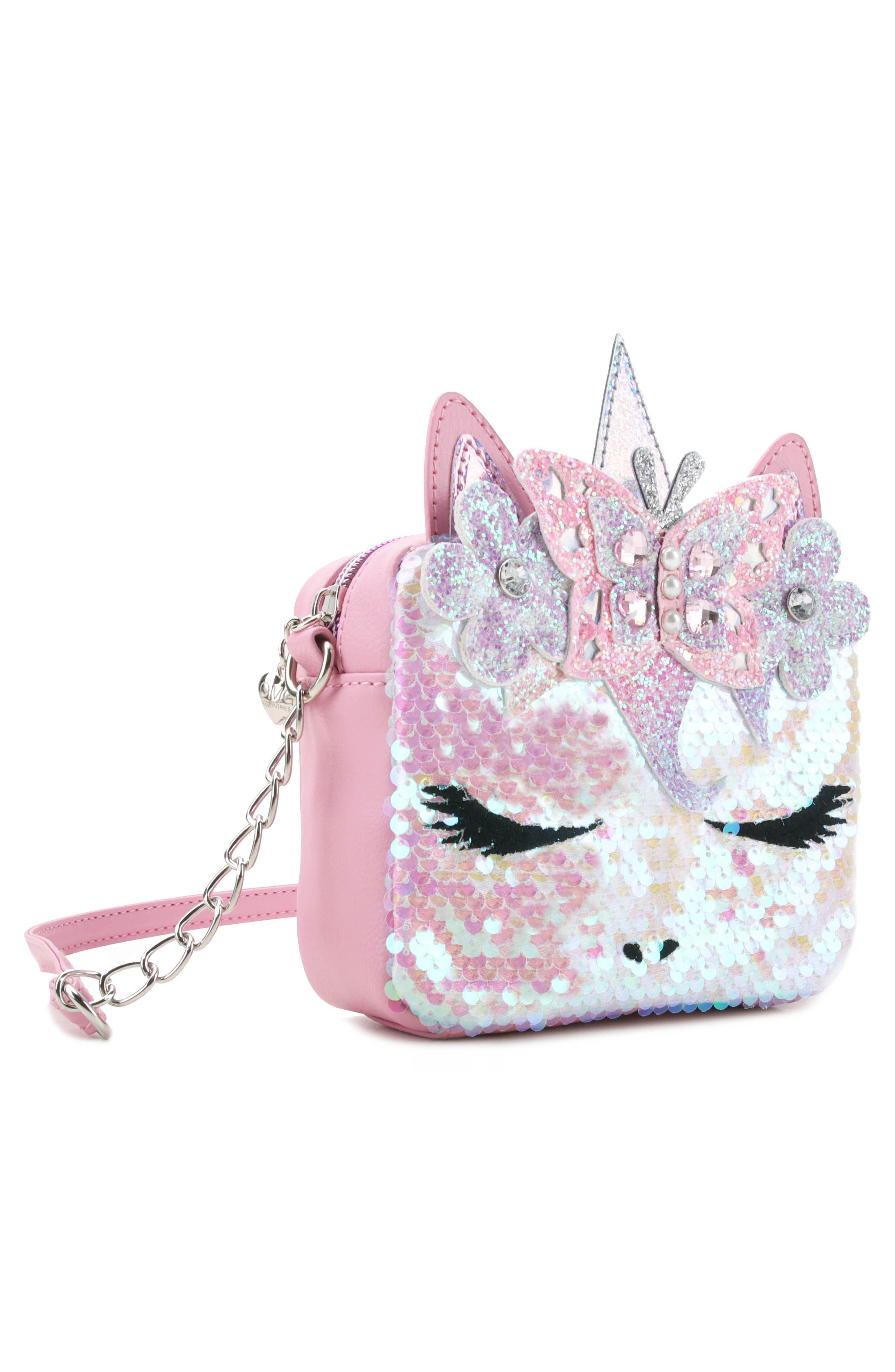 OMG Accessories Kids' Miss Gwen Sequin Crossbody Bag, Alternate, color, Bubble Gum