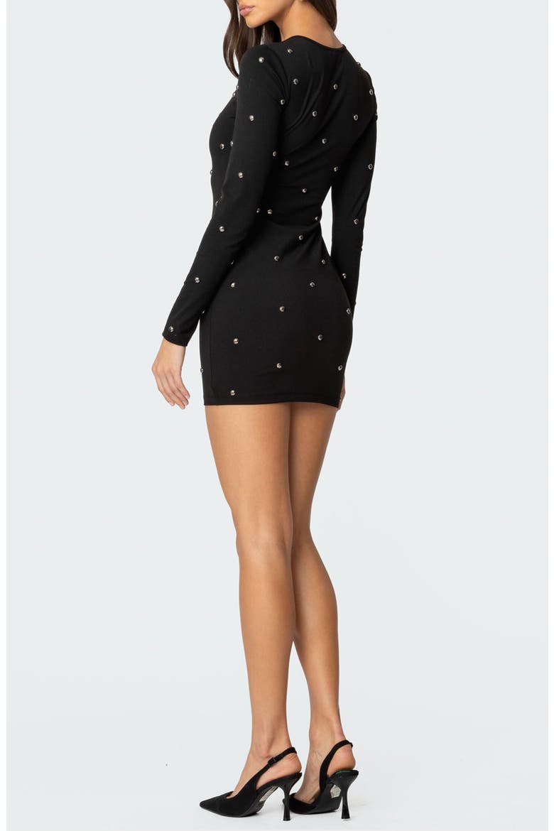 Solace Studded Long Sleeve Minidress, Alternate, color, BLACK