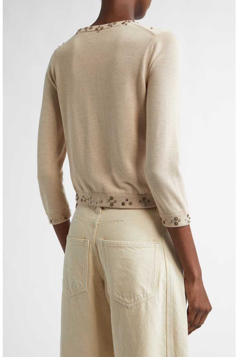 Amaria Embellished Silk & Cashmere Cardigan, Alternate, color, BEIGE