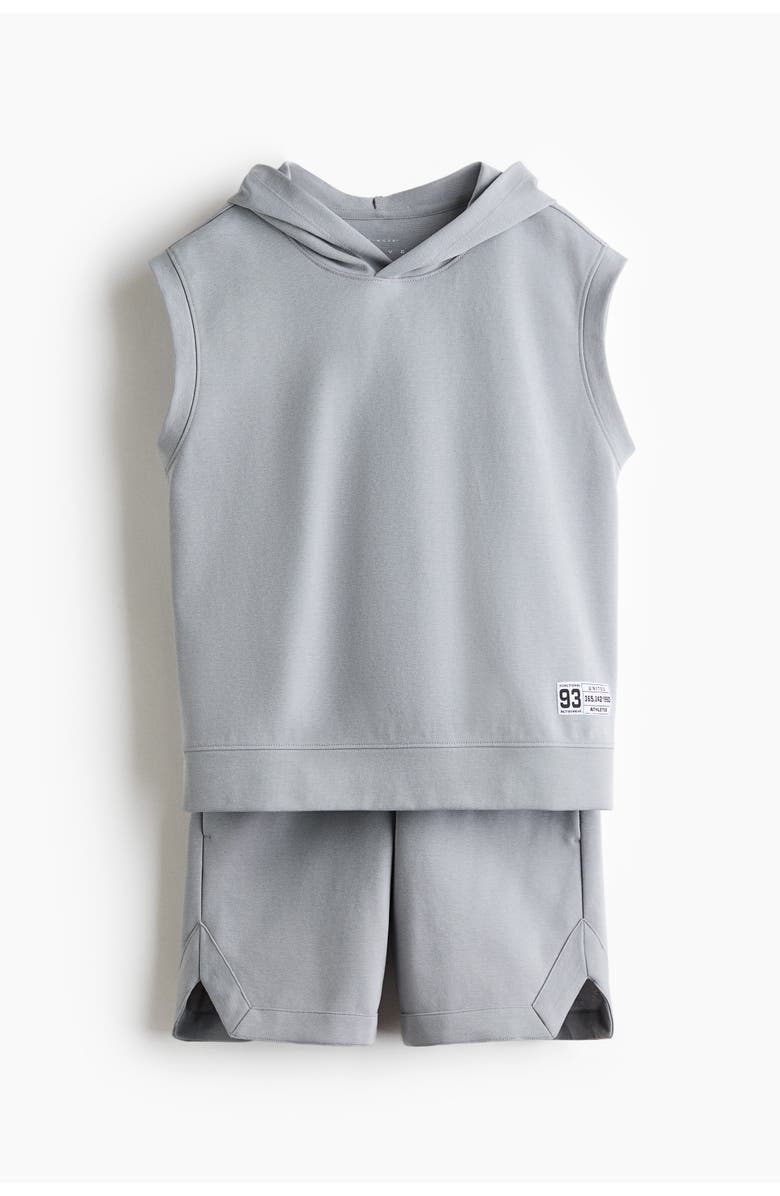 H&M Sleeveless sports hoodie and shorts with drymove, Alternate, color, Light Gray