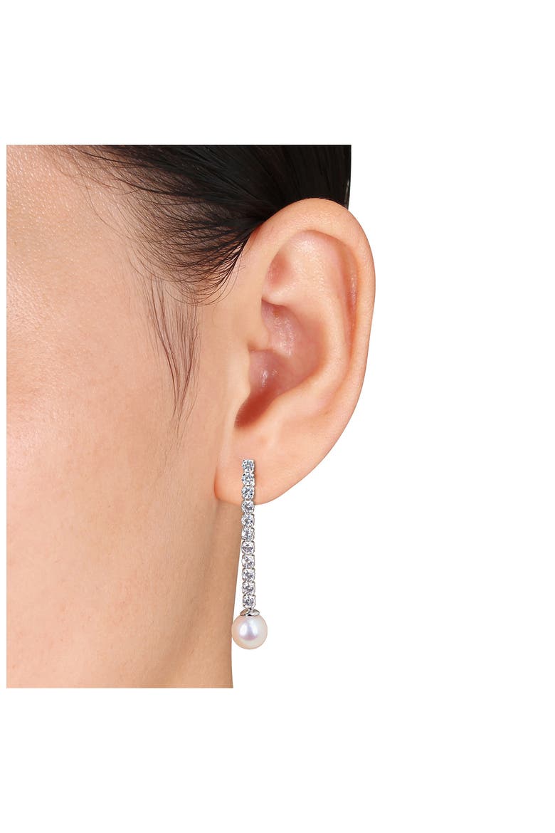 Lab Grown White Sapphire & Cultured Pearl Tennis Necklace & Earrings Set, Alternate, color, OFF WHITE