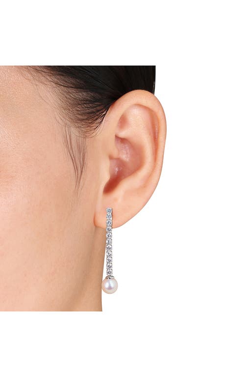 Delmar Lab Grown White Sapphire & Cultured Pearl Tennis Necklace & Earrings Set
